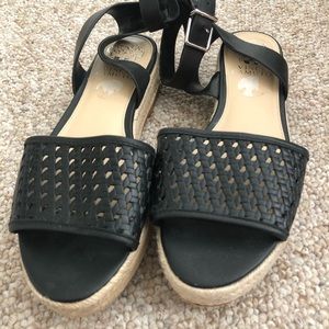 Vince Camuto black strap wedge